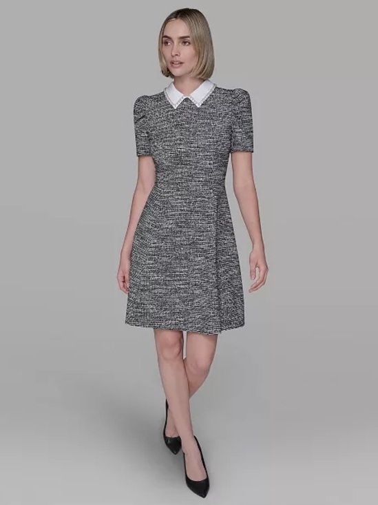 Karl Lagerfeld Dresses & Skirts - Karl Lagerfeld Paris Collared Tweed A-Line Dress Embellished Pearls Rhinestones